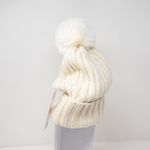 Athleta NEW Ribbed Pom Pom Knit Stretch Beanie Winter Hat Ivory OS Photo 1