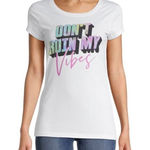 Wound Up Womens  Don’t Ruin My Vibes V Neck Graphic Tee - Sz M 7/9 Photo 0