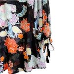 Raga Anthropologie Blouse Tassel 3/4 Sleeve V-Neck Black Orange Floral Top Small Photo 4