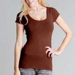 NIKIBIKI New Brown Cap Sleeve Scoop Neck Ultra Soft and Stretchy Top Photo 0