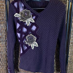 Vintage Y2K Purple Lattice Floral Sweater Size S Green Photo 0