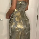 Lulus Cowl Neck Green And Gold Metallic Midi Dress Photo 5