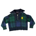 Tommy Hilfiger  Blue Green Plaid Tartan Yellow Logo Quarter Zip Sweater size L Photo 12