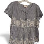 savanna jane small blue white stripe emroidered floral baby doll top large Photo 0