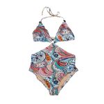 J. Crew scribble floral print cutout one piece swimsuit multi color O rings 12 White Photo 1