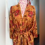 Rizky Indonesian Batik Kimono Robe Silk (Per Tag) Duster Wrap Marigold Floral OS Orange Size undefined Photo 1