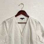 NYDJ  Womens Shirt Top White Eyelet Lace Button Up Short Sleeve Size Small Photo 2