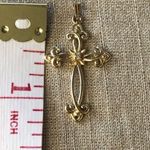 Designer 14K Yellow Gold Round Diamond Solitaire Scroll Detail Cross Pendant Photo 13