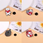 4 Pcs‎ Red, Pink & White Color Black Cat Shape Pin Set Simple Animal Theme Pin Red Photo 14