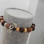 Autumn Fall glass & wood beaded pumpkin & bird charm bracelet Gold Photo 2