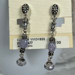 Napier Lavender Beaded Silver Tone Dangle Clip On Earrings New Photo 0
