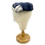 Vintage 1950s Pillbox Hat Navy Straw With White Rose Petals Mesh Veil Rhinestone Blue Photo 6