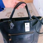 Coach Poppy Textured Patent Small Blaire Tote/Crossbody Brass / Navy Photo 7