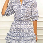 The Shirt Rochelle Behrens Smocked Ruffle Shirt Mini Dress Size XS NWT White Photo 0