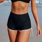 ATTRACO feminine black white girly ruched tie side High Waisted Swim Boy Shorts Size XL Photo 6