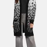NYDJ NWT Jacquard Long Open Front Cardigan Heather Gray Black Animal Print Photo 12