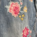 American Eagle Embroidered Distressed Denim Mini Jean Skirt Button Fly ~ Size 4 Photo 6