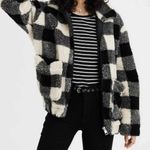 American Eagle Womens Black White Plaid Teddy Sherpa Full Zip Jacket sz XL Photo 0