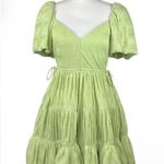 Jonathan Simkhai Cadence Mini Dress Size 2 NWT Green Puff Sleeve Ruffle Hem Photo 4