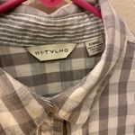 Anthropologie 11-1-Tylho  Women’s Peplum Buffalo Plaid Button Down Shirt Grey/Whi Photo 1