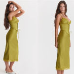 House Of CB HOUSE OF‎ CB 'Salma' Chartreuse Satin Slip Dress green /Size XS NWOT Photo 2