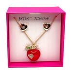 Betsey Johnson Back To School Apple Necklace and Hearts Earrings Set Photo 7
