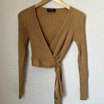 MINKPINK  brown gold ribbed wrap top Photo 1