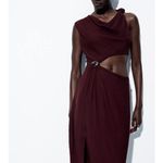 ZARA  NWT burgundy cutout side gold accent midi dress Photo 1