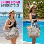 OdyseaCo Animal Leopard Print Magnetic Snap Rope Waterproof Tote Beach Large Bag Photo 2