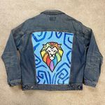 American Eagle Outfitters Denim Oversized Jacket Hand Painted Lion Size S Photo 1