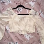 Lulus Coquette cream floral lace lace long sleeve crop top with black ribbon trim size small Photo 5