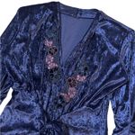 Vintage Velvet Maxi Dress 3/4 Sleeve Tie Front Floral Applique Dark Blue Size undefined Photo 2