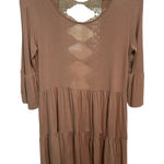 POL  Tan Backless Tiered Mini Dress with 3/4 Sleeves‎ Photo 0