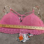 Madden NYC Crochet Pink Size Large L Crop Top Tie Floral Boho Festival Chic Photo 3