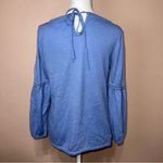 Loft Ann Taylor Wool Blend Blue Sweater Lantern Sleeve Keyhole Back Size Small Photo 3