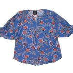 Johnny Was NWT Jade Raine Easy Blouse in Blue Floral Silk Puff Sleeve Top M Photo 0