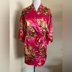 Ms Lovely Hot Pink Baroque Floral Satin Kimono Short Robe Size XS Photo 3