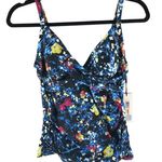 Calvin Klein Tankini Top Molded Cups Twist Front Floral Black Blue S Photo 1