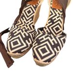 Tory Burch Wedge Espadrille Lace Up Ankle Strap Size 38 Geometric Print Canvas Photo 1