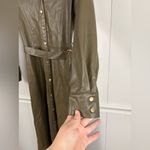 ZARA  Belted Faux Leather Midi Olive Green Trench Shirt Dress Size XS Utility Photo 3