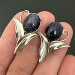 Handcrafted Unsigned Midnight Blue Goldstone Sunstone Gemstone Flower Earrings Photo 2