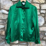 Evan Picone  green button front long sleeve blouse black embellishment size 4 Photo 5