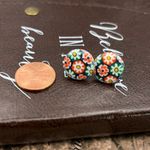 1960s Millefiori Floral Glass Earrings – Vintage Cabochons on Stainless Posts White Photo 2