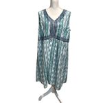 J.Jill Women's A-Line Dress Embroidered Sleeveless Striped Green White XL NWT Photo 2