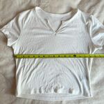 SheIn White Ribbed Short Sleeve V-Neck Crop Top Photo 3