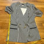 Tina Barrie Vintage Women Black White Striped Short Sleeve Button Blazer Shirt Size L Photo 4