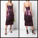 đź’•MARCHESA NOTTEđź’• Lame Pleated Tiered Midi Length Cocktail Dress Lilac Purple 0 Photo 1