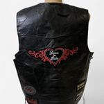 Women's Diamond Plate Black Leather Biker Vest with Patches Sz Large Photo 2