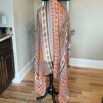 Colorful Scarf Earth Tones Aztec Lightweight Coral Brown Yellow Green Orange Photo 3