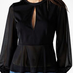 C/MEO COLLECTIVE  Black Sheer Sleeve Peplum Blouse Size L NWT‎ Photo 0